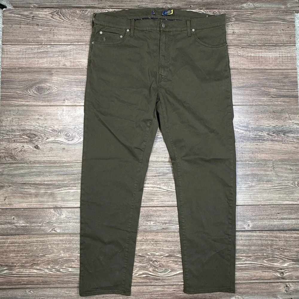 Polo Ralph Lauren Mens 42B/32 Varick Slim Straight Stretch Sateen Pants Olive